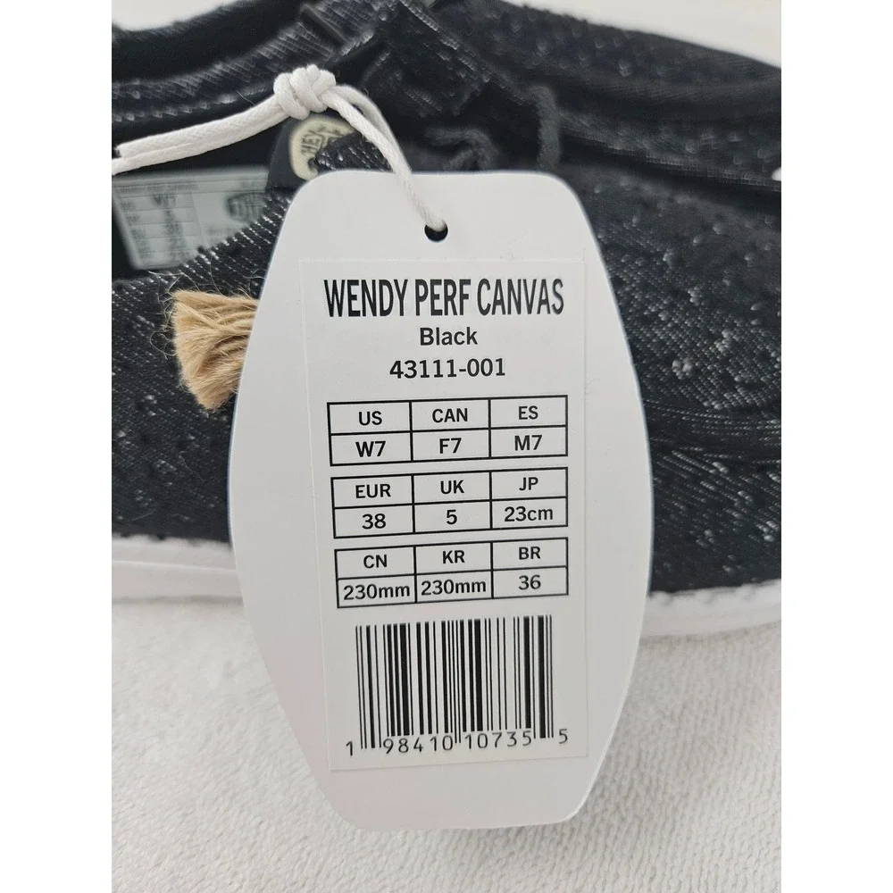 HEYDUDE Wendy Perf Canvas Women's Slip-On Shoes, Black, Sz 7, 43111, NEW!